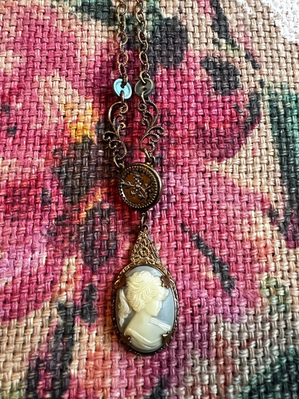 Grandmother’s Buttons Cameo Necklace